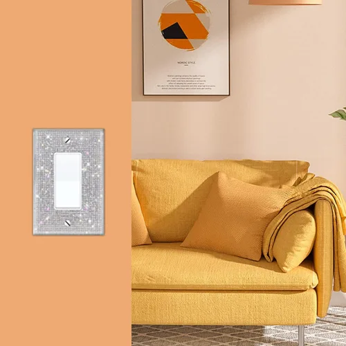 Miniatura 2 de (1 unidad) Cubierta de interruptor de luz de piedra de imitación de plata brillante, cubierta de placa de pared brillante 1 pedrería plateada