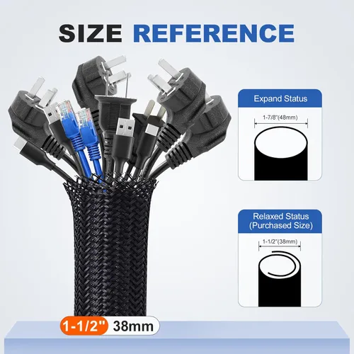 Miniatura 2 de Funda protectora de cable de 16 pies a 1-1/2 pulgadas, telar de alambre dividido para computadora USB TV, cubierta de alambre trenzado, tubo
