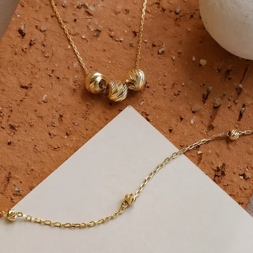 Miniatura 4 de Collar de estación de cuentas de oro real de 14 quilates para mujer collares de estación de cuentas de oro de 14 quilates collar con dije de cuentas