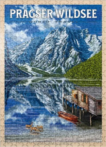 Miniatura 8 de MyPuzzle Pragser Wildsee - Reflexiones de montaña, póster de viaje vintage, rompecabezas de 100 piezas para adultos