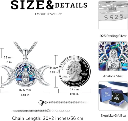 Miniatura 216 de Collar de pentagrama de plata de ley con triple luna, diosa celta, nudo celta, nudo de brujas, Ankh, sol y luna, Hécate, lilith, Santa Muerte