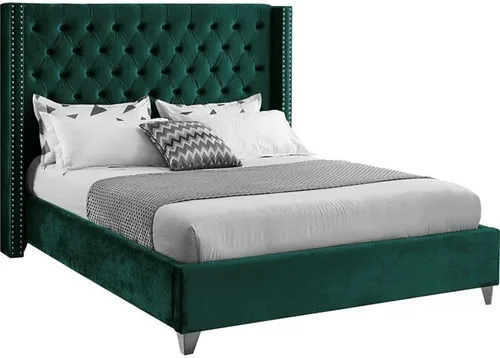 Miniatura 13 de Meridian Furniture – Cama con respaldo de terciopelo abotonado, Aiden-Q-Aiden, con recortes cromados con forma de cabezal de clavos y patas Gris