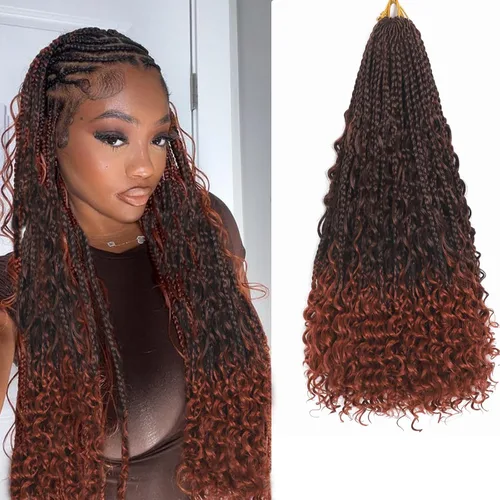Miniatura 26 de Flagship 9 Paquetes Goddess Box Braids Cabello de Ganchillo para Mujeres Negras - 10 Pulgadas Pre-enrollado con Puntas Rizadas, Estilo Bohemio
