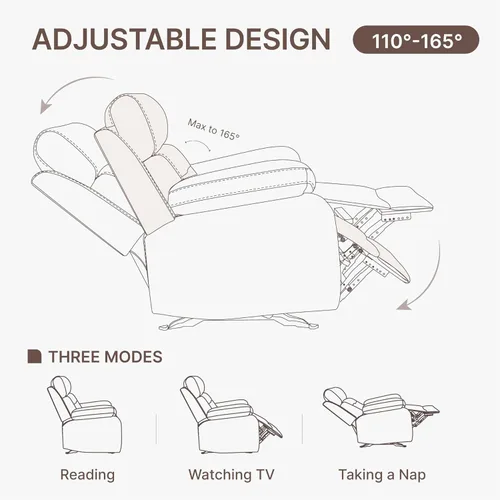 Miniatura 3 de KISLOT Silla reclinable de cuero manual, sofá balancín para adultos con brazo acolchado para sala de estar, dormitorio, asiento de cine en casa