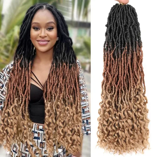Miniatura 19 de Leeven 7 paquetes de rastas sintéticas con extremos rizados de 18 pulgadas, rastas de diosa preenrolladas para cabello de ganchillo, 84 hebras 1b#