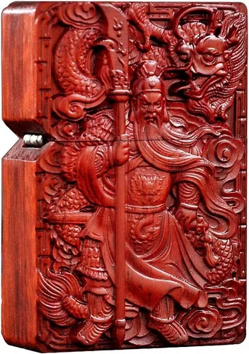 Miniatura 17 de Carcasa exterior de palisandro Huanghuali natural tallado para módulo Zippo (1000 brazos Avalokiteshvara de la diosa 3#)