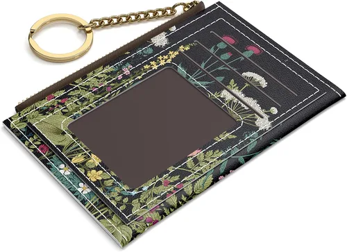 Miniatura 3 de Nipichsha Cartera pequeña para mujer, tarjetero delgado de cuero con bolsillo frontal y cremallera y llavero (diente de león), Diente de león