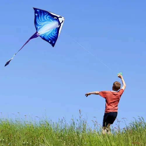 Miniatura 2 de Mint's Colorful Life Cometa de pez diablo para niños y adultos, fácil de volar, cometa Delta de una línea grande, mango de cometa incluido