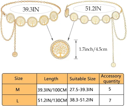 Miniatura 4 de Navoky Rhinestone Chain Belts for Women Tree of Life Chain for Dress Jeans Metal Belly Waist Chain Jewlry Accessories
