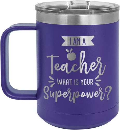 Miniatura 14 de I AM A TEACHER WHAT IS YOUR SUPERPOWER Taza de café roja de 15 oz con tapa deslizante Taza de café de viaje aislada Ideas de regalos de Rojo