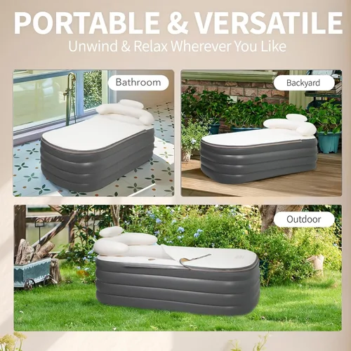 Miniatura 7 de Crossing King bañera inflable, bañera portátil para adultos con bomba de aire eléctrica, tina de spa plegable sin soporte con reposacabezas