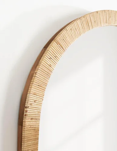 Miniatura 5 de Kate and Laurel Rahfy - Espejo de pared de ratán con arco bohemio, 28 x 32, madera natural, espejo decorativo de madera con marco de ratán auténtico