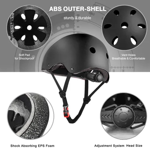 Adjustable Skateboard Skate Helmet with Protective Gear Knee Pads Elbow Pads Wrist Pads for Youth Outdoor Sports, BMX, Skateboard, Scooter, Bike,