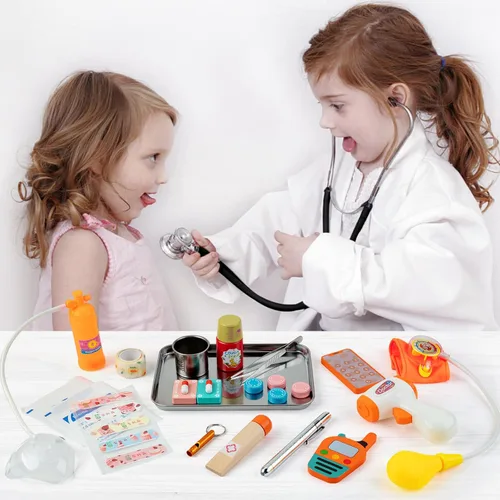 Miniatura 6 de EFO SHM Kit de médico para niños, 34 piezas para niños pequeños de 3 a 5 años con bolsa de almacenamiento médico y estetoscopio real, para niños