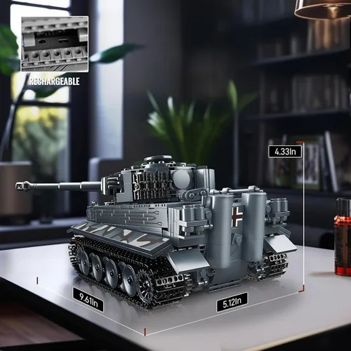 Miniatura 6 de Mould King MOC - Bloques de construcción de tanque de tigre, control remoto por aplicación, kit de bloques de construcción de modelo de vehículo