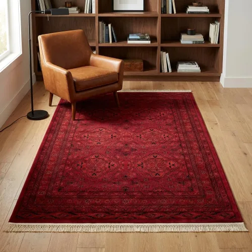 Miniatura 10 de Unique Loom Tekke Collection Zeravshan - Alfombra (3 pies 1 pulgada, redonda, rojo/negro)