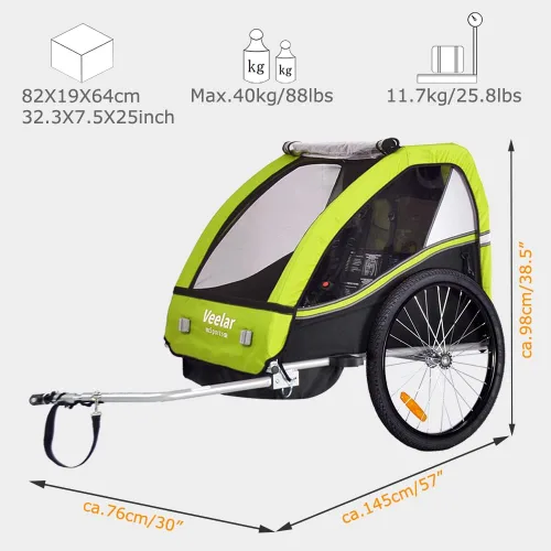 Miniatura 5 de Veelar - Remolque de bicicleta deportiva para 1 o 2 niños pequeños, portabicicletas