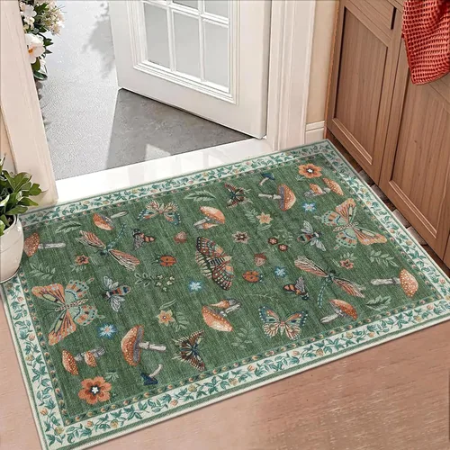 Miniatura 11 de ROYHOME - Alfombra con diseño de hongos e insectos, para pasillos, cocina o baño, antideslizante, lavable, suave, larga, 2 x 6, beige