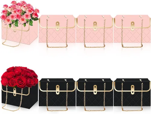 Miniatura 12 de Whaline 6 bolsas de papel de flores con cadena de metal, ramo de almacenamiento, bolsa de floristería, bolsa de mano, cesta de envoltura de ramo