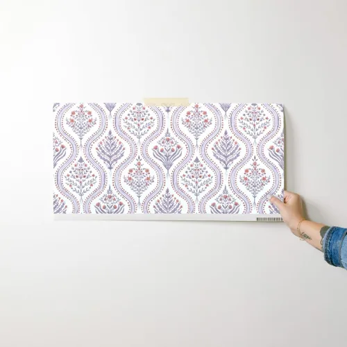 Miniatura 7 de Despegar y pegar papel tapiz Muestra, damasco botánico, elegante, jardín, lila, rojo quemado, escala media, Grandmillenial Ogee Papel pintado