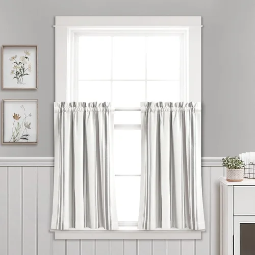 Miniatura 35 de Lush Decor Farmhouse Stripe - Par de paneles de cortinas de ventana de algodón reciclado ecológico teñido en hilo a rayas, 42" A x 63" L, Negro