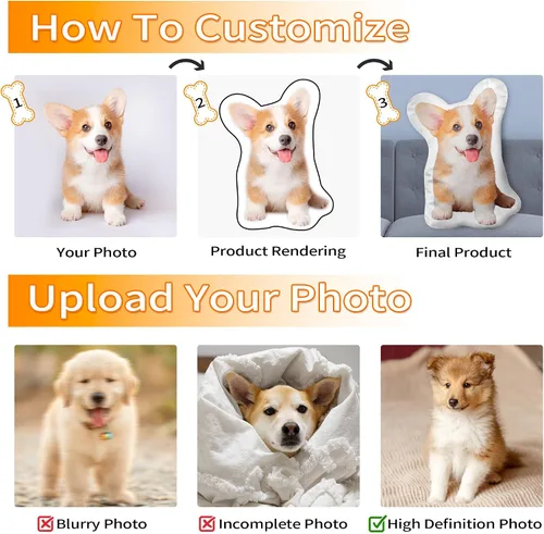 Miniatura 2 de Easycosy Almohada personalizada con fotos de mascotas, almohada personalizada con forma de cara de perro y gato, almohadas personalizadas con imagen
