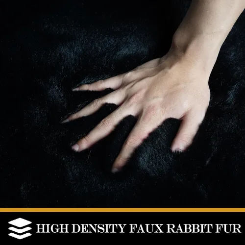 Miniatura 4 de Latepis Alfombra Pequeña Negra Esponjosa 2x3 pies Manta de Piel Sintética de Conejo Alfombra Suave Lavable Alfombras Peludas Shag para Dormitorio