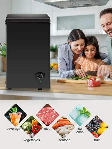 Miniatura 7 de Congelador de pecho pequeño negro de 2.2 pies cúbicos de pie, control de temperatura y cesta extraíble, congelador profundo abierto, ahorro