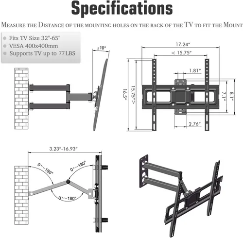 Miniatura 8 de Soporte de pared para TV de 32 a 65 pulgadas, soporte de TV con inclinación y ajuste de nivel, soporte universal de TV soporte de TV Soporte de TV