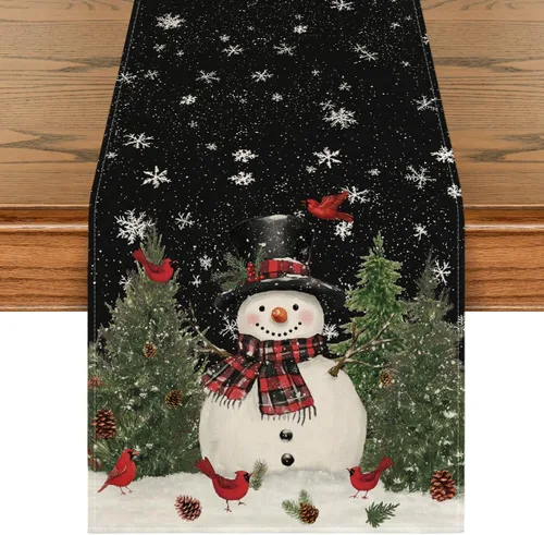 Miniatura 8 de Artoid Mode Camino de mesa con diseño de muñeco de nieve y pájaros de Navidad, decoración de mesa de comedor para interiores y exteriores