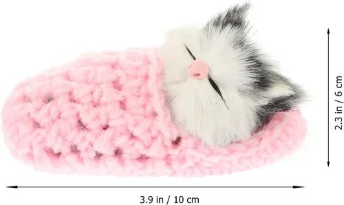 Miniatura 8 de Ciieeo Muñeca de gato dormido en pantufla, mini gatito en zapato con sonidos de miauros, juguete de mano, regalo para niños y niñas, decoración