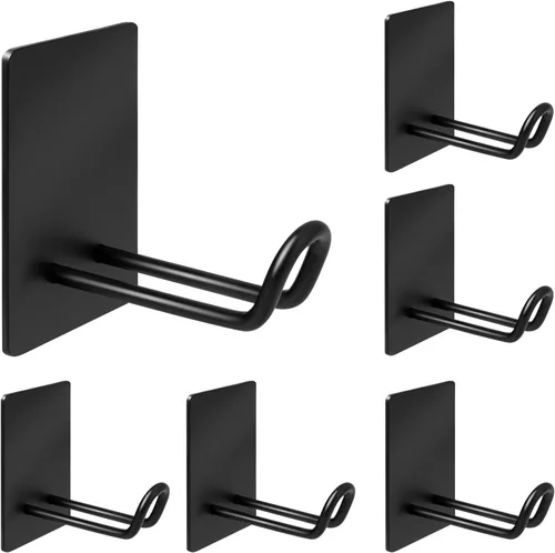 Miniatura 9 de Ganchos autoadhesivos resistentes, ganchos grandes de acero inoxidable para toallas, ganchos adhesivos sin taladro, ganchos largos para colgar Negro
