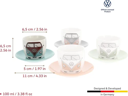 Miniatura 3 de BRISA VW Collection - Juego de 4 tazas de café y té y capuchino Volkswagen en T1 Autobús Campervan (frente de autobús/3.4 fl oz/3.4 fl oz)