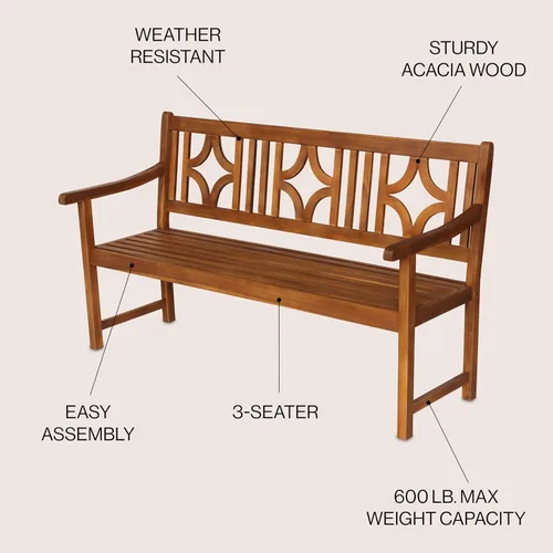 Miniatura 4 de JONATHAN Y Sloane BNH100A Banco de madera de acacia maciza para exteriores, asiento de jardín para 2 personas con respaldo geométrico y reposabrazos
