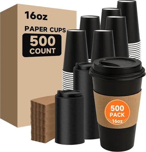 Miniatura 17 de METAPRINT 500 unidades de 12 onzas tazas de papel desechables para café, tazas de papel blancas para café caliente para cafeterías, bistrós, fiestas