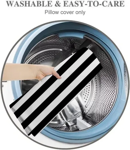 Miniatura 7 de Funda de almohada corporal a rayas blancas y negras, fundas de almohada a rayas blancas y negras, funda de almohada larga moderna con cremallera
