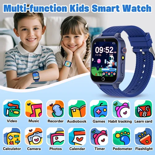 Miniatura 2 de Reloj inteligente para niños de 5 a 12 años, reloj para niños con 26 juegos, cámara, reproductor de música, podómetro, seguimiento de hábitos, Azul