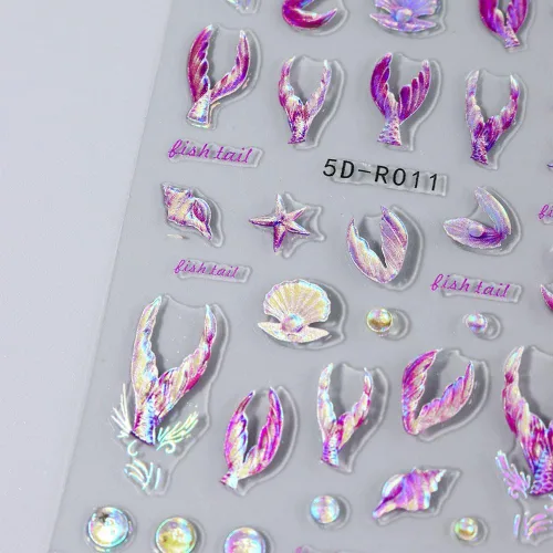 Miniatura 5 de Calcomanías de uñas de cola de sirena de ensueño 5D, calcomanías de uñas de verano 5D en relieve láser de sirena, calcomanías de arte de uñas de ola
