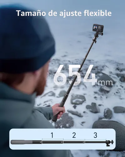 Miniatura 4 de TELESIN palo selfie impermeable de 360° de 25.75" de ancho con correa de mano para buceo bajo el agua, extensión de palo monopié para GoPro Max 13