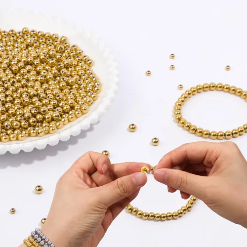 Miniatura 5 de 400 cuentas espaciadoras redondas de acero inoxidable 304 para hacer joyas, cuentas de metal lisas sin costuras, 0.157 pulgadas para hacer collares