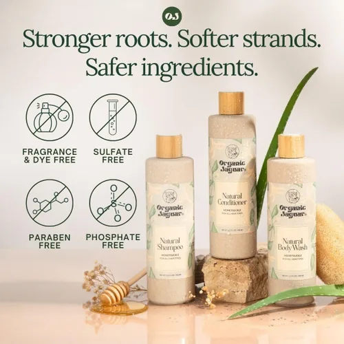 Miniatura 6 de Organic Jaguar, Acondicionador natural de madreselva, acondicionador sin sulfato con vitamina E, ricino, argán y almendras, miel, para hidratar todo