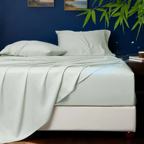 Miniatura 8 de HYPREST Sábanas refrescantes tamaño Queen – Rayón derivado de bambú, seda suave y transpirable, juego de sábanas de lujo que no sudan, sábanas Beige