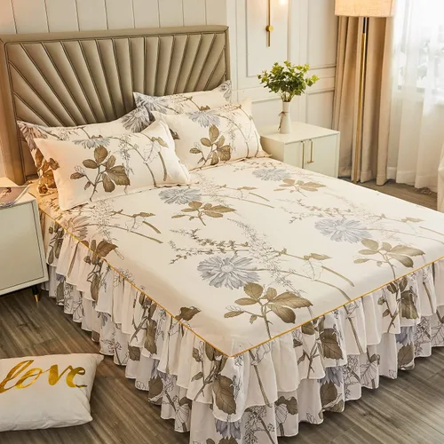 Miniatura 2 de Feelyou Sábana bajera ajustable con estampado floral de flores, 3 coberturas laterales, 14 pulgadas, caída de polvo y volantes, falda de cama