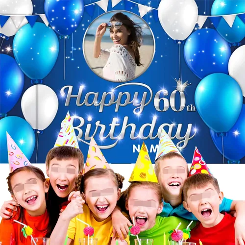 Miniatura 5 de Cartel decorativo personalizado de feliz cumpleaños número 100 – Cartel personalizado de fiesta de cumpleaños azul marino en tamaños grandes, fotos