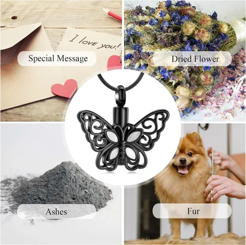 Miniatura 49 de Minicremation Joyas de cremación para cenizas – Collar conmemorativo de mariposa con colgante de urna para cenizas de seres queridos