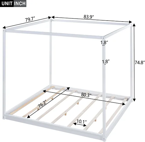 Miniatura 2 de Harper & Bright Designs Cama King con dosel de madera con 4 paneles de póster, marco de cama King con soporte de listones de madera maciza, cama