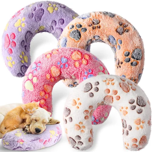 Miniatura 8 de Sweetude 4 almohadas para gatos, cama de cachorro, mullidas y calmantes para mascotas, regalos suaves con forma de media rosquilla en forma de U