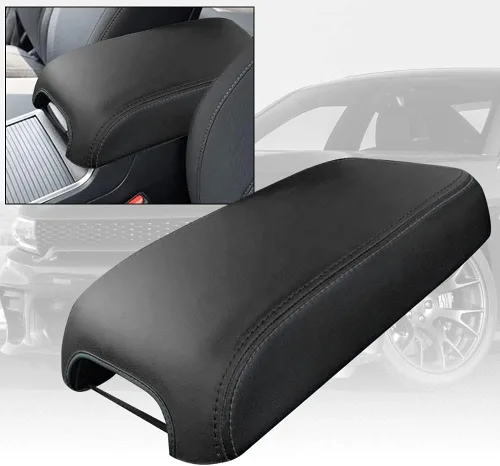 Miniatura 8 de sportuli Funda de cuero antiarañazos para reposabrazos de repuesto para Dodge Charger Chrysler 300 300C 2011-2023 2024 (costuras negras)