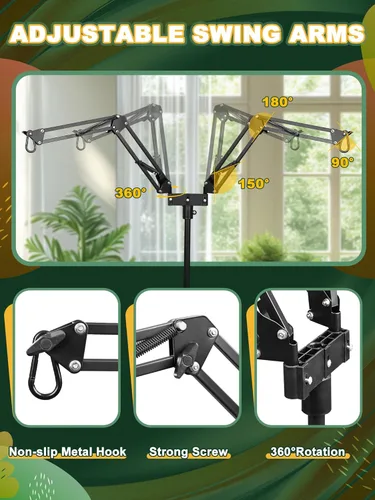 Miniatura 4 de Soporte de luz doble para reptiles, soporte de bombilla de calor (15.7 a 74.3 pulgadas) con 2 brazos oscilantes ajustables de 360° para terrario