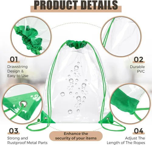 Miniatura 3 de 50 bolsas transparentes con cordón, bolsas de PVC deportivas, a granel, transparente, para estadio, impermeable, mochila transparente para gimnasio